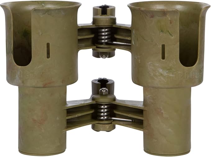 ROBOCUP, (Camo), Patented Boat Cup Holder, Clamp on Portable Storage Caddy Securely Holds 2 Drinks, Fishing Poles, Tools, Marine Gear | Perfect for Boating, Beach Umbrellas, Golf Carts