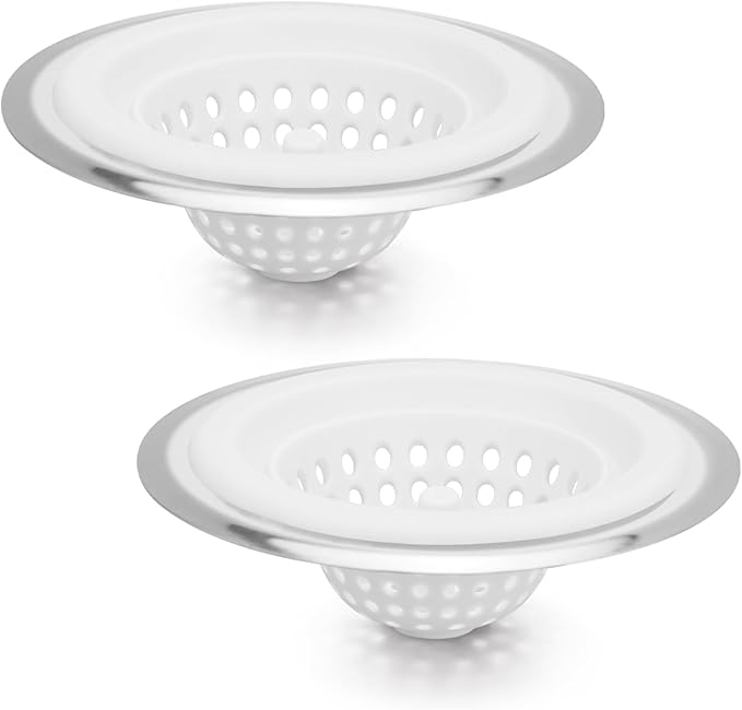 2 PCS Kitchen Stainless Silicone Sink Strainer, 4.5 inch Diameter… (White)