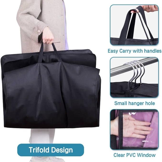 KIMBORA 60" Dress Garment Bags for Hanging Clothes Travel, Gusseted Garment Bags for Closet Storage with Handles for Long Gowns, Coats (3 Packs)