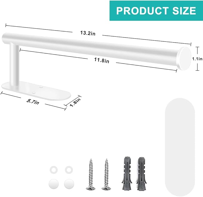 MGahyi Paper Towel Holder Wall Mount, Self Adhesive Or Drilling Paper Towel Holder Under Cabinet, 13.2 inch Stainless Steel Kitchen Paper Towel Roll Rack, Bathroom Towel Roll Hanger(Rectangle-White)