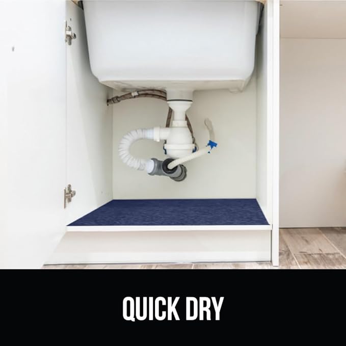 GORILLA GRIP LeakGuard Non-Adhesive Under Sink Mat for Kitchen Cabinet, Waterproof Quick Dry Shelf Liner, Durable Absorbent Felt Mats for Bathroom Sinks, Cabinets, Dresser, Easy to Trim, 24x30 Navy