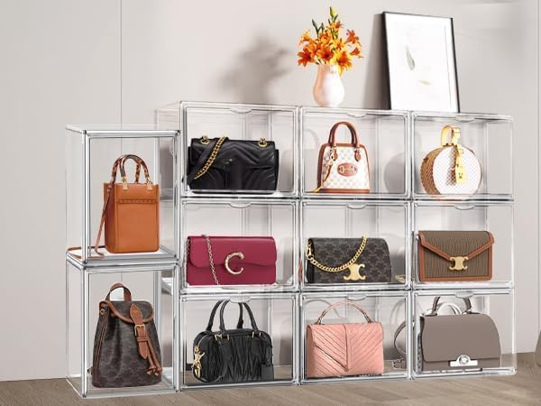 10 Pack Clear Thicken Sturdy Shoe Storage Organizer with Magnetic Door Stackable Boxes for Closet Folding Space-Saving Shoe Rack for Sneaker Boot Plastic Cabinet