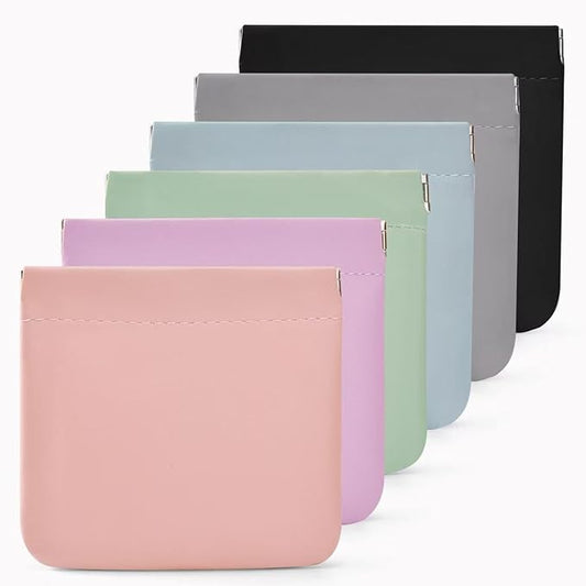 6PCS Small Makeup Bag for Purse，Waterproof Leather Portable Mini Makeup Bag,Snap Closure Organizer Pouch for Coin Cards Jewelry Lipstick Cosmetic Accessories，Small Travel Kit Storage Pouch