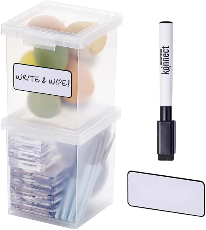 Bostitch Konnect Storage Containers with Lids, Organizer, Clear Plastic Box, Stackable Nesting Bins, Medium, 2 Pack