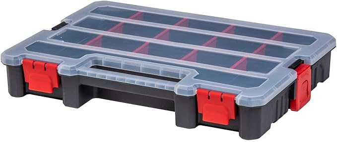 2-Pack Small Parts Organizer Box – Stackable Hardware Storage Organizer Case with 20 Compartments & Dividers – Screw, Nut, Bolt, Drill Bit Organizer for Garage, Workshop, Crafts