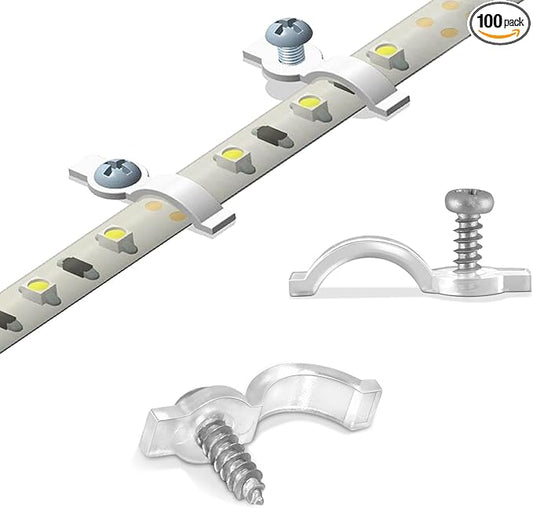 100 Pack Strip Light Mounting Brackets,Fixing Clips,One-Side Fixing,100 Screws Included (For 8mm Wide Waterproof Strip Lights)