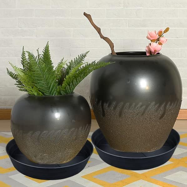 25 Inch Extra Large Planter Saucer, Extra-Deep 4.25 in Black Drip Trays for Flower Pot, Heavy Duty Drainage Tray Indoors No Holes, Plastic Plant Plate Water Catcher for Pots Base 19 20 21 22 in