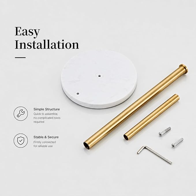 Brushed Gold Paper Towel Holder,Stainless Steel Paper Towel Holder for Kitchen Roll Organize, Standard or Jumbo-Sized Roll Paper, Countertop Roll Dispenser with Marble Base