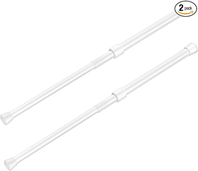 2pcs Shower Curtain Tension Rods 41-75 Inches Adjustable Spring Rod No Drill Anti-slip for Windows,Kitchen,Bathroom,Doors,Closet,Doorway 42 to 74 inch, White