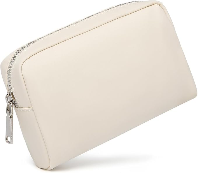 Waterproof Makeup Bag Large Capacity Women's Classic Black Wash Bag Adjustable Partition Wash Bag Brush and Cosmetic Carrying Bag… (Creamy White)