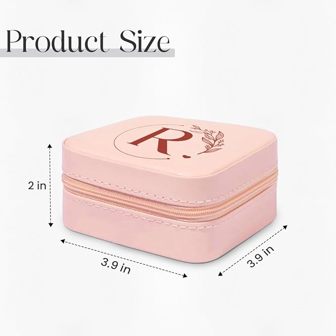 SANDJEST Personalized Jewelry Box, Pink Small Travel Jewelry Box with Initial R, Monogrammed Jewelry Case Organizer for Girls Women Teen, Mini Travel Essentials Gifts for Christmas Birthday
