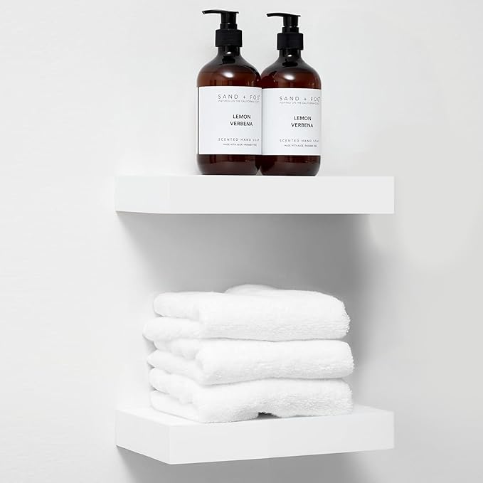 Homeforia White Floating Shelf 12 inch, High-End Solid Real Wood Small 12-inch Floating Shelves for Wall Mounted, White Wooden 12 in Floating Shelves, Heavy Duty Bracket, 12 X 6.5 X 1.75 inch, Set of 2