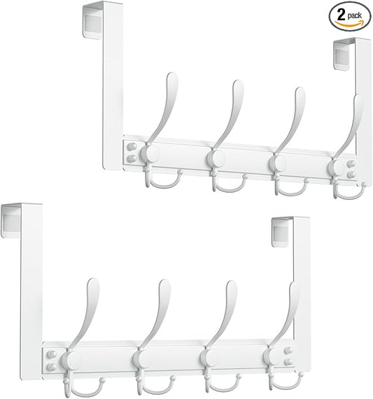 Over The Door Hooks Rustproof - 25lb Heavy Duty Over The Door Towel Rack, Door Hanger for Bathroom, Coat Rack Dorm Room Essentials (2Pack, White)