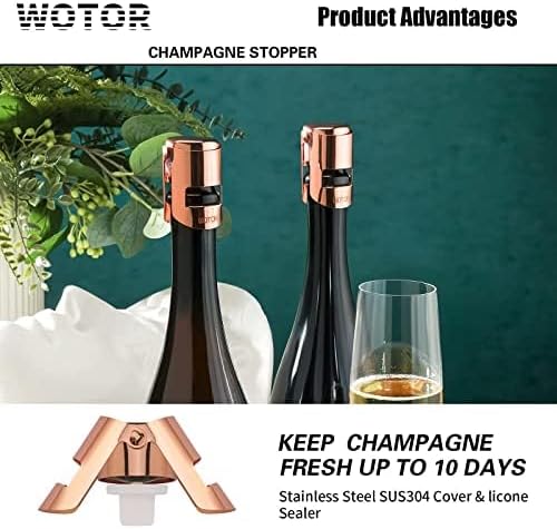 WOTOR Champagne Stoppers with Stainless Steel Champagne Bottle Stopper with Food Grade Silicone Reusable Champagne Cork, Saver Suitable for Champagne, Cava, Prosecco, Sparkling Wine (Rosegold, 2pack)