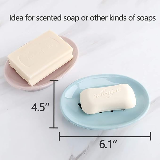 WYOK 2-Pack Soap Dish with Drain Plastic Sponge Holder Easy Cleaning Soap Saver Tray Caddy Keep Dry Stop Mushy for Shower Bathroom Kitchen(Khaki)