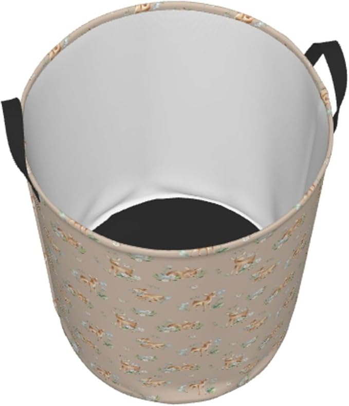 Watercolor Baby Deers Animal Round Laundry Hamper Storage Basket Toys Clothes Organizer Bin For Home Bathroom Bedroom Dorm Nursery, 62l