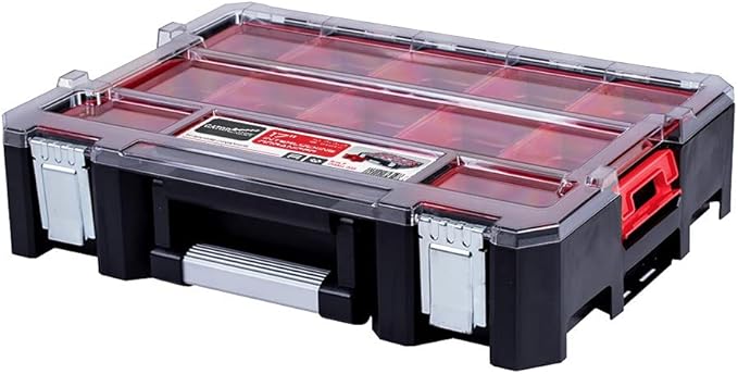 Deep Tray Organizer Box – Heavy-Duty Tool Storage Case with 15 Removable Cups – Hardware, Plumbing, Electrical Connector Container for Garage, Jobsite, or Workshop