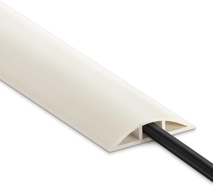 Floor Cable Cover 8FT Beige, Low Profile Wire Cover for Floor, Extension Cord Cover, Cord Cover Floor Protect Wires, Tough Cord Floor Cover, Floor Cable Management Cord Cavity: 0.47" (W) x 0.24" (H)