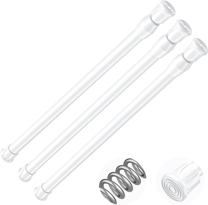 AIZESI Spring Tension Curtain Rods Short Tension Rod (White,17" to 28"-3Pcs)