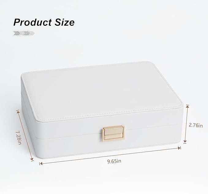Jewelry Box Secure Travel Jewelry Case Anti-Tarnish Single Layer Organizer for Rings, Earrings, Pendants, Necklaces Compact for Home & Storage White