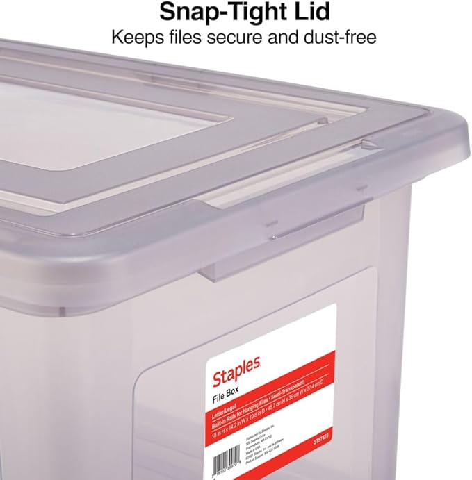 STAPLES File Box Plastic File Box Snap, Letter/Legal Size, Frost Gray, 2/Pack