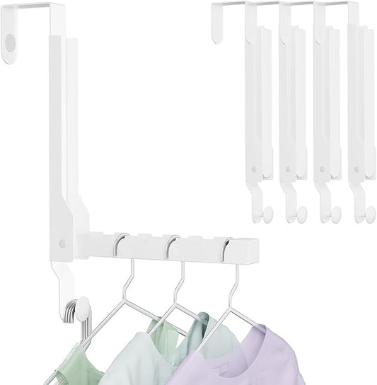 4 Pack Over The Door Hanger Folding Clothes Drying Rack, Folding Hanging Coat Rack for Indoor Laundry Room Compact Small Space Foldable Portable Clothing Hanger Hook Collapsible (White-4(Upgraded))