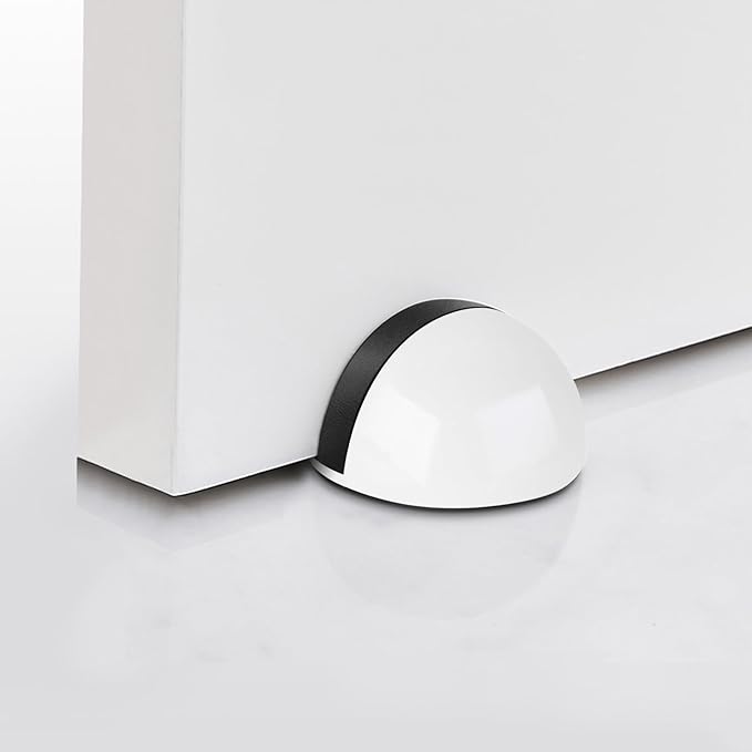 10 Pack Door Stoppers Adhesive Floor Mounted Door Stop No Drill with Rubber Door Bumper, Stainless Steel Door Stop for Floor, White