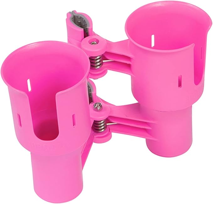 ROBOCUP, (Hot Pink EZ-Spring), Patented Clamp On Boat Cup Holder |Multifunction Dual Drink Caddy for Fishing Poles, Tools, Net |Portable Storage for Boating, Beach, Umbrellas, Golf Carts, Strollers