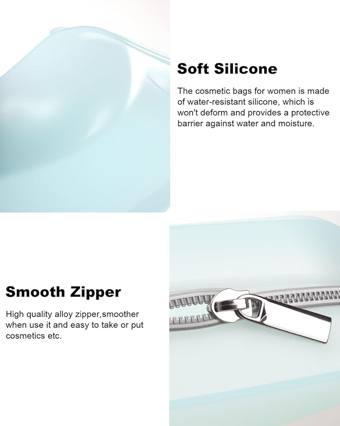 Small Clear Silicone Pouch, Mini Makeup Travel Bag Cute Make up Pouch for Purse Portable Cosmetic Case Clear Toiletry Bag for Women Coin Purse Compact Car Bag for Essentials (Blue)