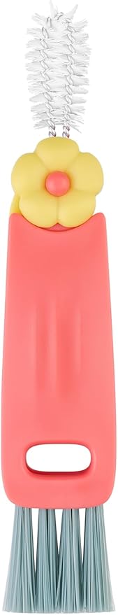 3 in 1 Bottle Gap Cleaning Brush, Multifunctional Cup Lid Gap Cleaner, Portable Crevice Cleaning Brush Set, Suitable for Household Use and Carry Outdoors, for Bottle Gap Tight Spaces Cup (Pink)