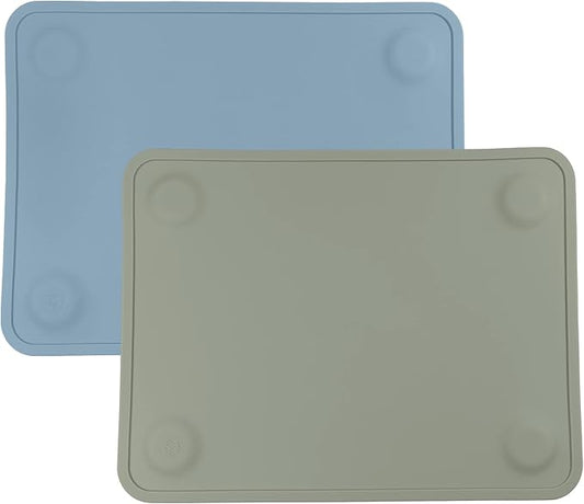 WeeSprout Silicone Suction Placemats for Babies, Toddlers & Kids, Durable Food Grade Silicone With Non-Slip Suction, Dishwasher Safe, for Dining Table & Restaurants + Travel Case, 2 Pack