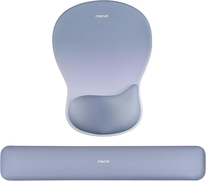 MOSISO Wrist Rest Support for Mouse Pad&Keyboard Set, Ergonomic Mousepad with Concave Curved Memory Foam, Non-Slip Base Pain Relief Comfortable Rectangular Easy Typing Pad for Home/Office,Stone Blue