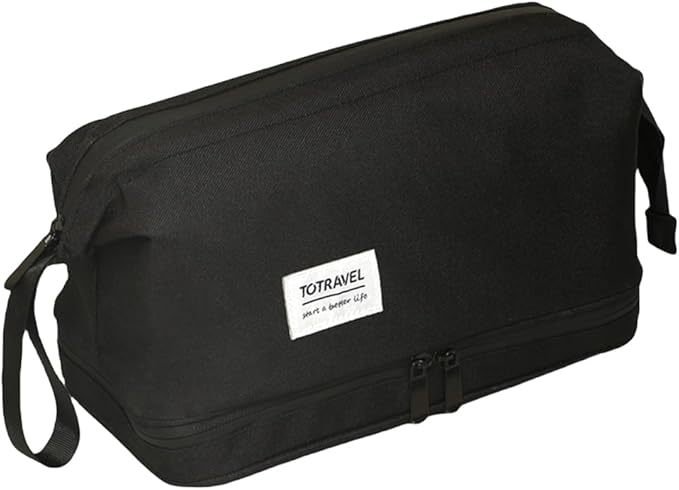 SINLAND Travel Toiletry Bag Water-resistant with Hanging Hook for Men Large Packing with Waterproof Wet/Dry Compartment Travel Shower Bags Travel Toiletry Organizer Dopp Kit Shaving Bag