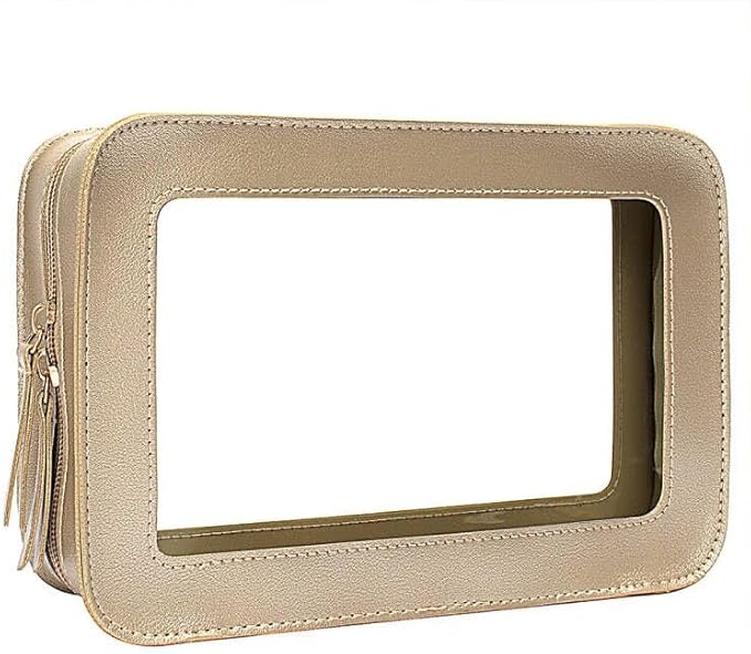 Clear Makeup Bag, Gold Travel Makeup Pouch Toiletry Bag for Women Waterproof Small Cosmetic Bag Case Small Make Up Bag with Zipper Car Organizer Car Essentials for Women Men