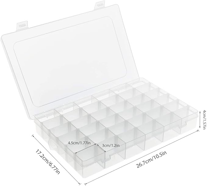 2 Pack 36 Grids Bead Organizer Box, Plastic Craft Organizers and Storage with Adjustable Dividers, Screw, Parts & Tackle Box for Jewelry Making, Art Supplies and Rock Display Case