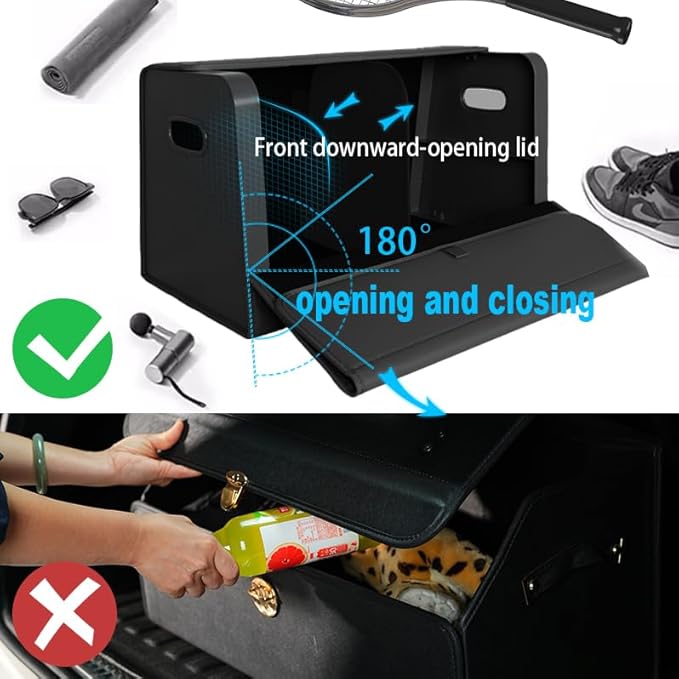 GMQ Car Trunk Organizer for SUV, Car Organizers and Storage with Collapsible Storage, Magnetic Lid, Large Capacity for SUV, Truck, MPV (Carbon Black, XXL-29.5×13×12.5 IN)