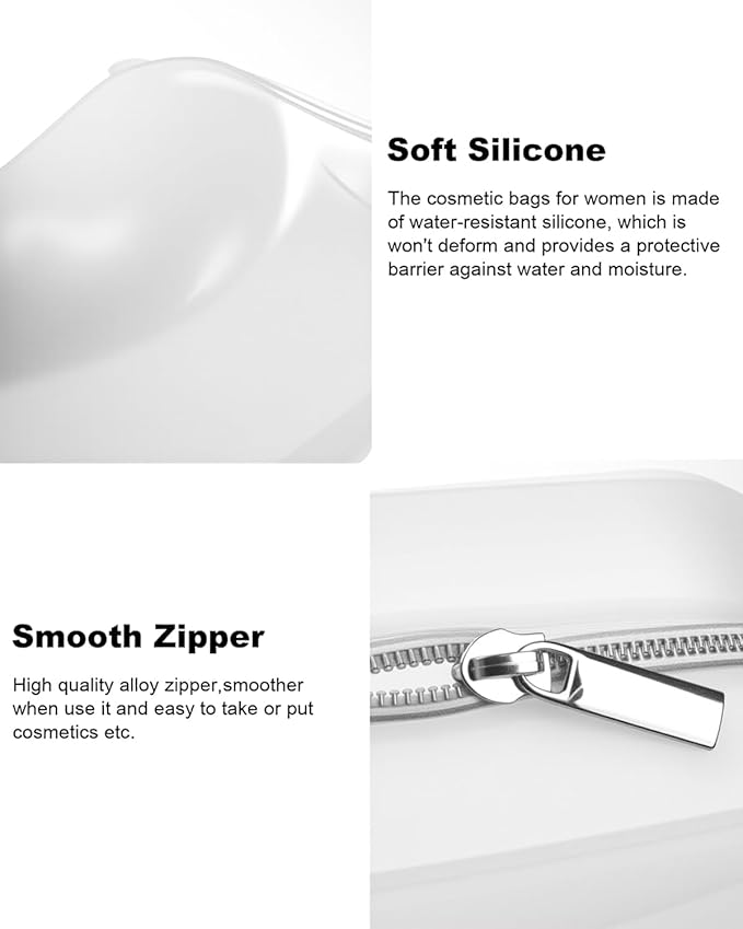 Small Clear Silicone Pouch, Mini Makeup Travel Bag Cute Make up Pouch for Purse Portable Cosmetic Case Clear Toiletry Bag for Women Coin Purse Compact Car Bag for Essentials (White)