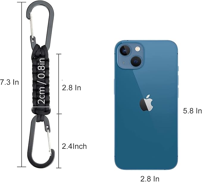 BRAVESHINE Paracord Keychain Carabiner Clip, D-Ring Lanyard Hanger Stroller Hook for Water Bottle, Key, Backpacks, Men, Women