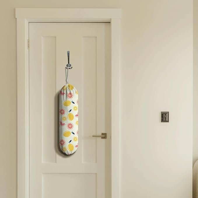 Lemons Plastic Bag Holder, Reusable Hanging Grocery Bags Holder, Pantry Organization, Summer Home Decor for Kitchen, Housewarming Gifts for Women, Kitchen Pattern Garbage Bag 63