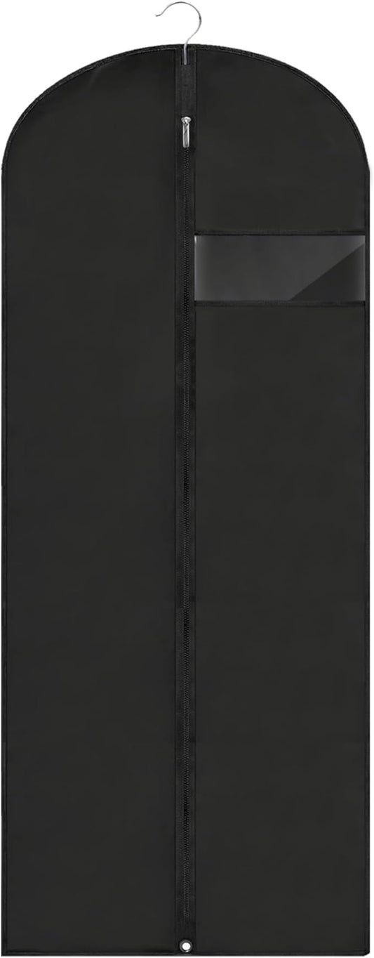 Dress Bags for Gowns Long, 60'' Garment Bags for Hanging Clothes, Suit Bag Cover for Storage and Travel (Black)