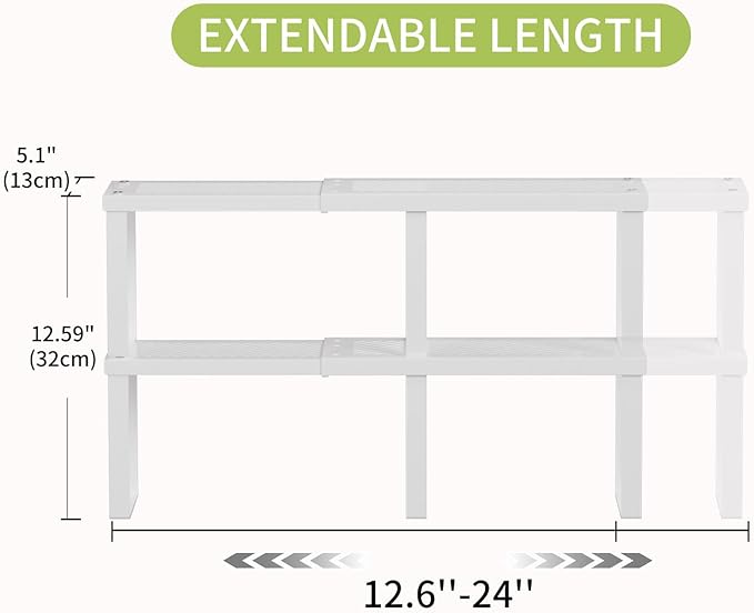 2 Pcs Stackable Kitchen Cabinet Shelf Organizer Counter Shelf 12.59" L x 5.1" Dx 6.29" H,Pantry Dishes Storage Shelves Rack