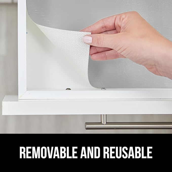 GORILLA GRIP DripGuard Shelf Liner, Non-Adhesive Drawer and Kitchen Cabinet Protector, 24x240 In, Strong Grip Slip Resistant Underside, Smooth Surface Liners for Cabinets, Bathroom Closets, Light Gray