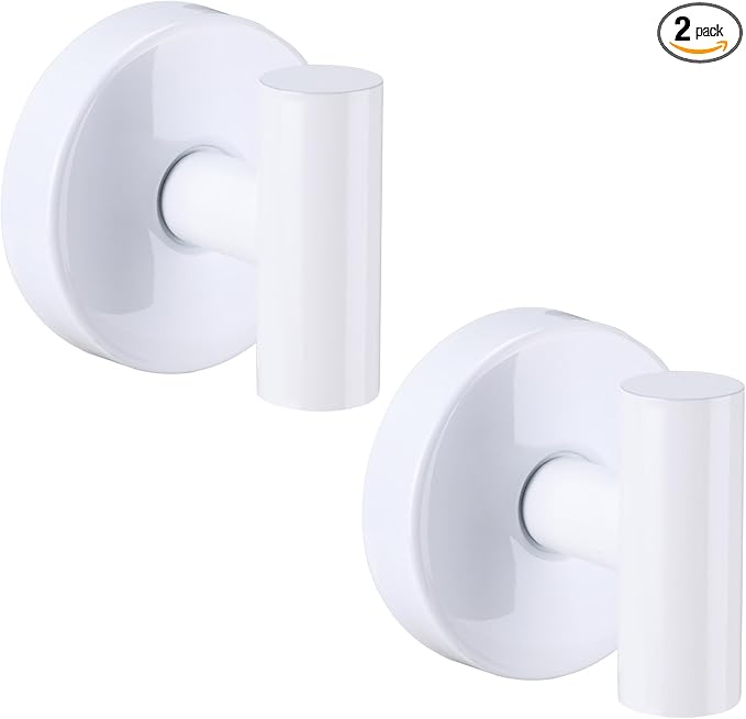 Suction Cup Hooks for Shower - Bathroom Reusable Hooks for Towels, Robes & Loofah - No-Drill Mounting on Kitchen,Walls,Metal,Glass,Mirrors,Tile & Smooth Non-Porous Surfaces (2, White)