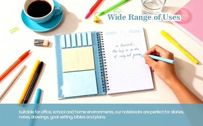 A5 Spiral Sticky Notebook,with 9 pads of decorated sticky notes and a handy notebook,Note Pads Teacher Appreciation Gift Writing Memo Pads School Office Supplies and Daily Life Organization (Blues)