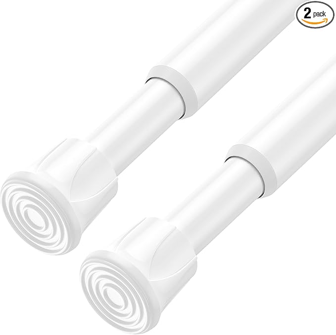 AIZESI 2 Pack Tension Rods for Windows 28 to 48 inch, Adjustable Short Curtain Rods No Drilling Small Tension Rods for Windows Door Kitchen Curtain, White