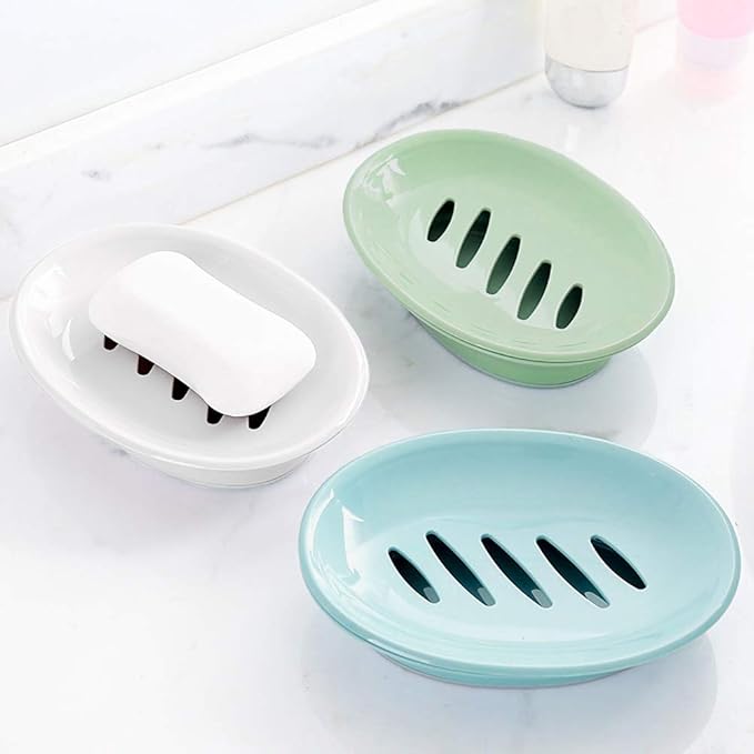 WYOK 2-Pack Soap Dish with Drain Plastic Sponge Holder Easy Cleaning Soap Saver Tray Caddy Keep Dry Stop Mushy for Shower Bathroom Kitchen(White)