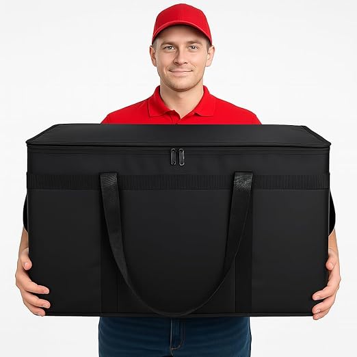 Bodaon Insulated Food Delivery Bag, XXXL Pizza Delivery Bags for Hot and Cold Food, Commercial, Large Capacity Reusable Warming Bag, Catering Cooler Bag for Rideshare, Warmers for Parties (Black, 1Pk)