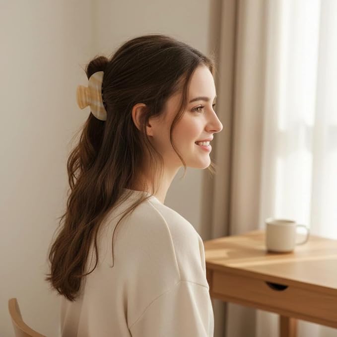 Big Claw Hair Clips for Women Hair Jaw Clips Large Hair Claw Clamps Acetate Hair Clip 2 Pack,Black/Beige