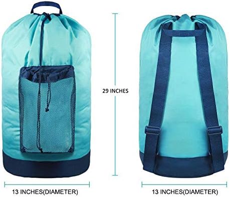 Dalykate Laundry Backpack with Shoulder Straps and Mesh Pocket - Durable Nylon Clothes Hamper Bag with Drawstring Closure for College, Travel, Laundromat, Apartment