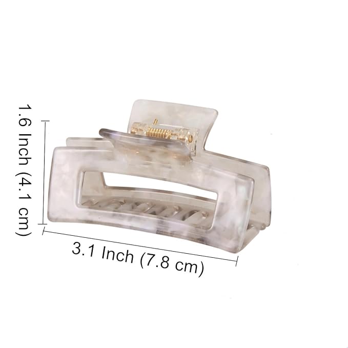 3 inch Hair Claw Clips Cutout Tortoise Shell Celluloid Jaw Clip French Design Rectangle Claw Clamp for Thin, Curly, Thick Hair Non Slip Banana Clips for Women Ladies Mother (2 Pack)